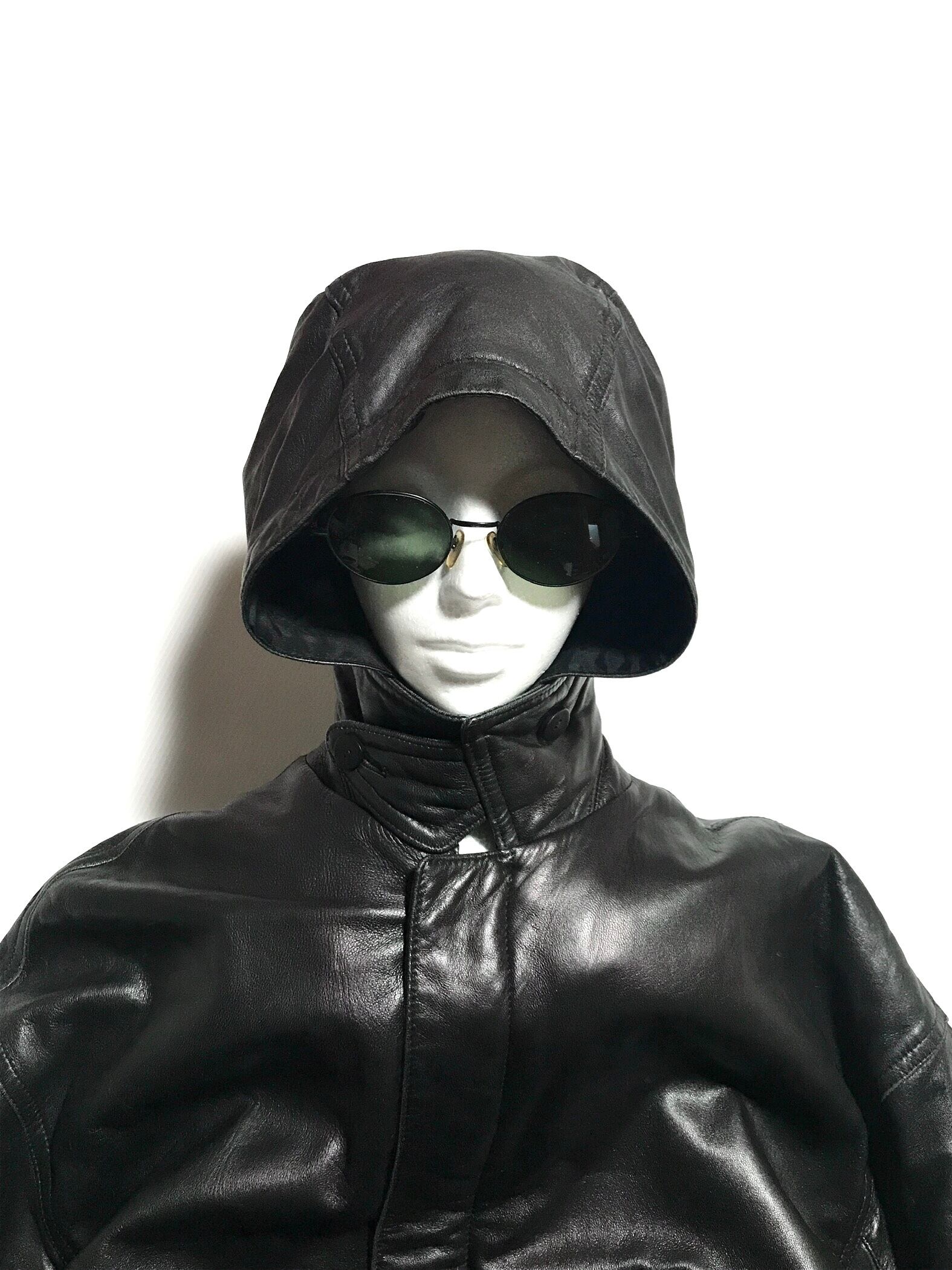 HIPPOLYTE 黒レザー フード付きコート HIPPOLYTE 黒レザー フード付きコート