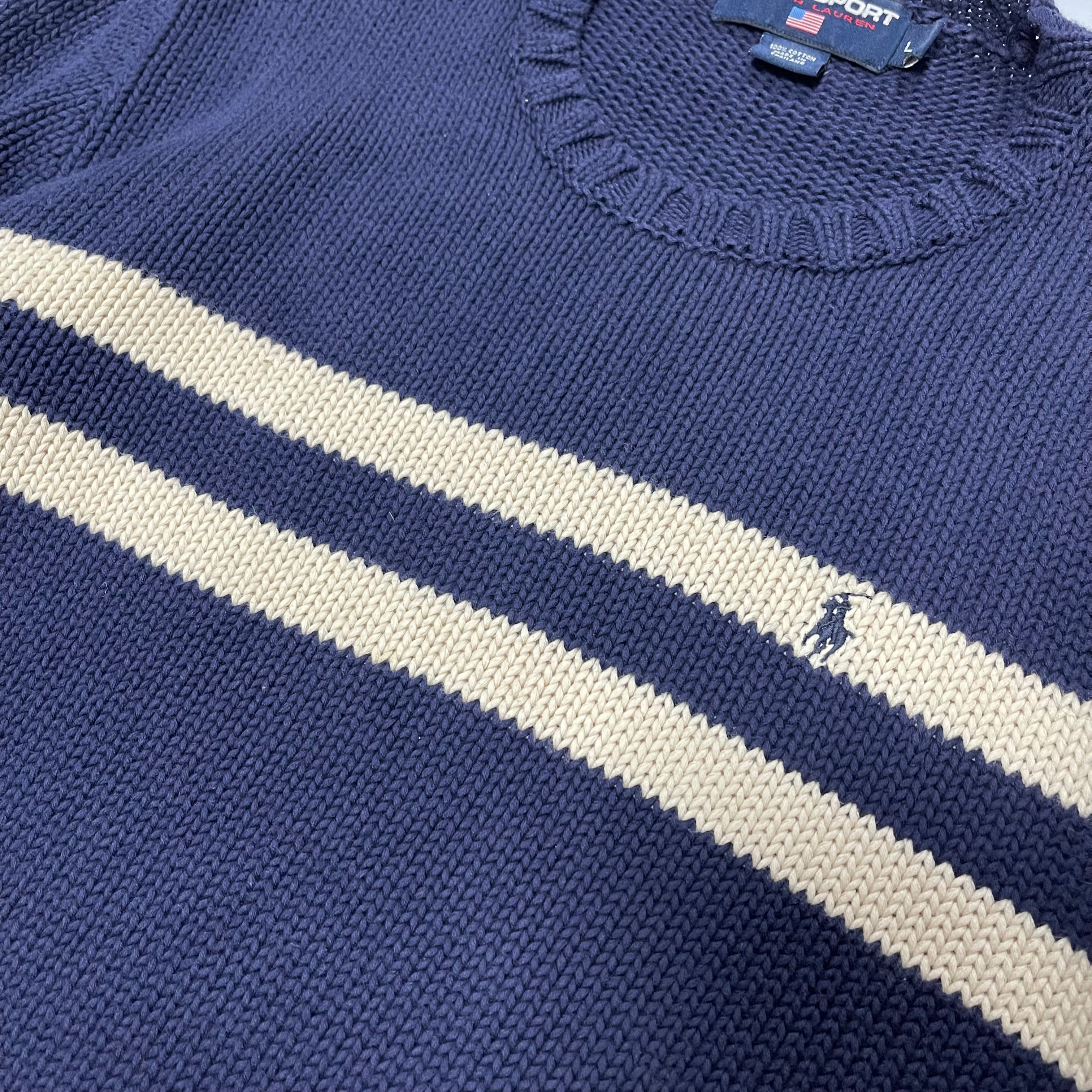 90's POLO SPORT ポロスポーツ コットンニットセーター ボーダー柄