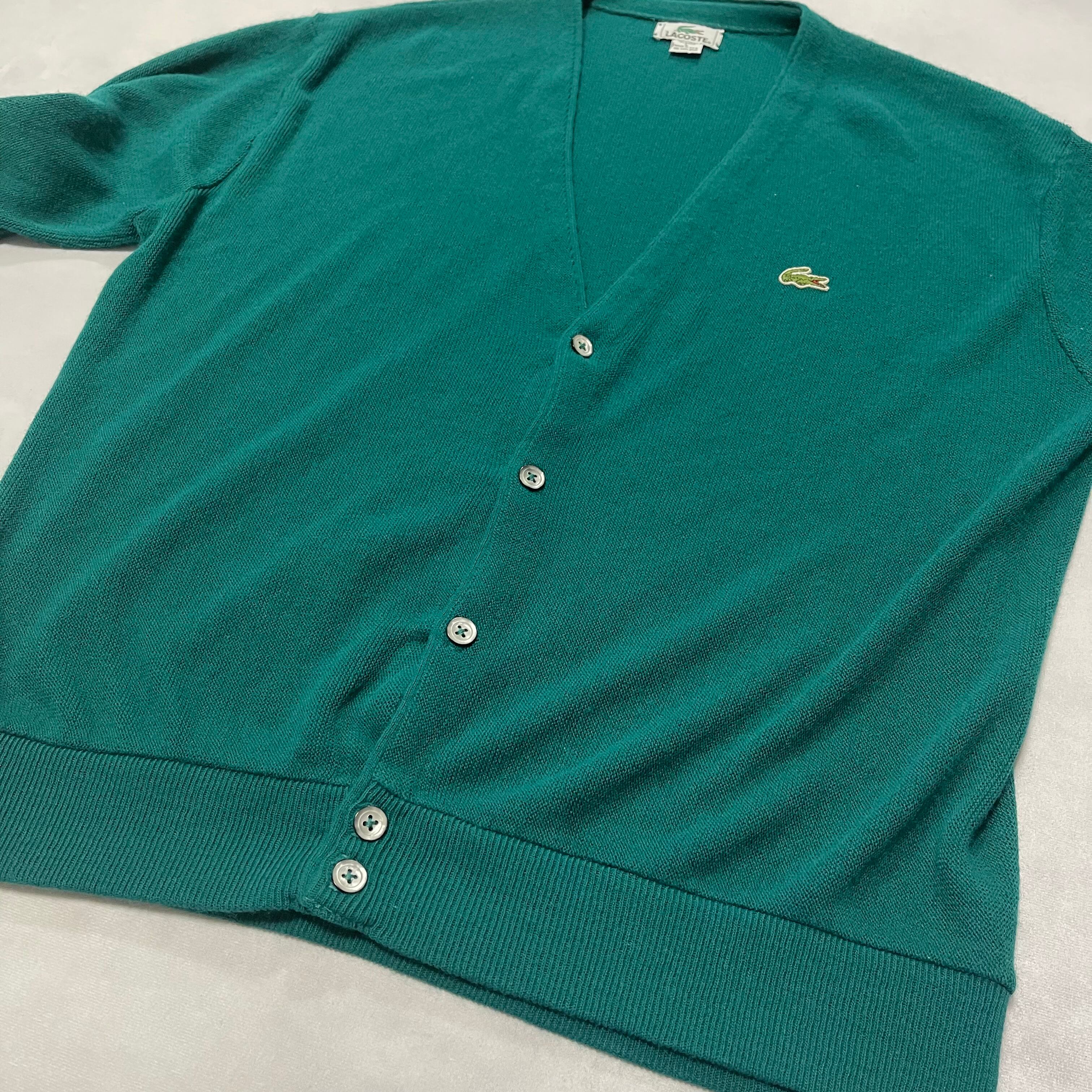 LACOSTE アクリルカーディガン　グリーン　ビンテージ 80's LACOSTE アクリルニットカーディガン ターコイズグリーン