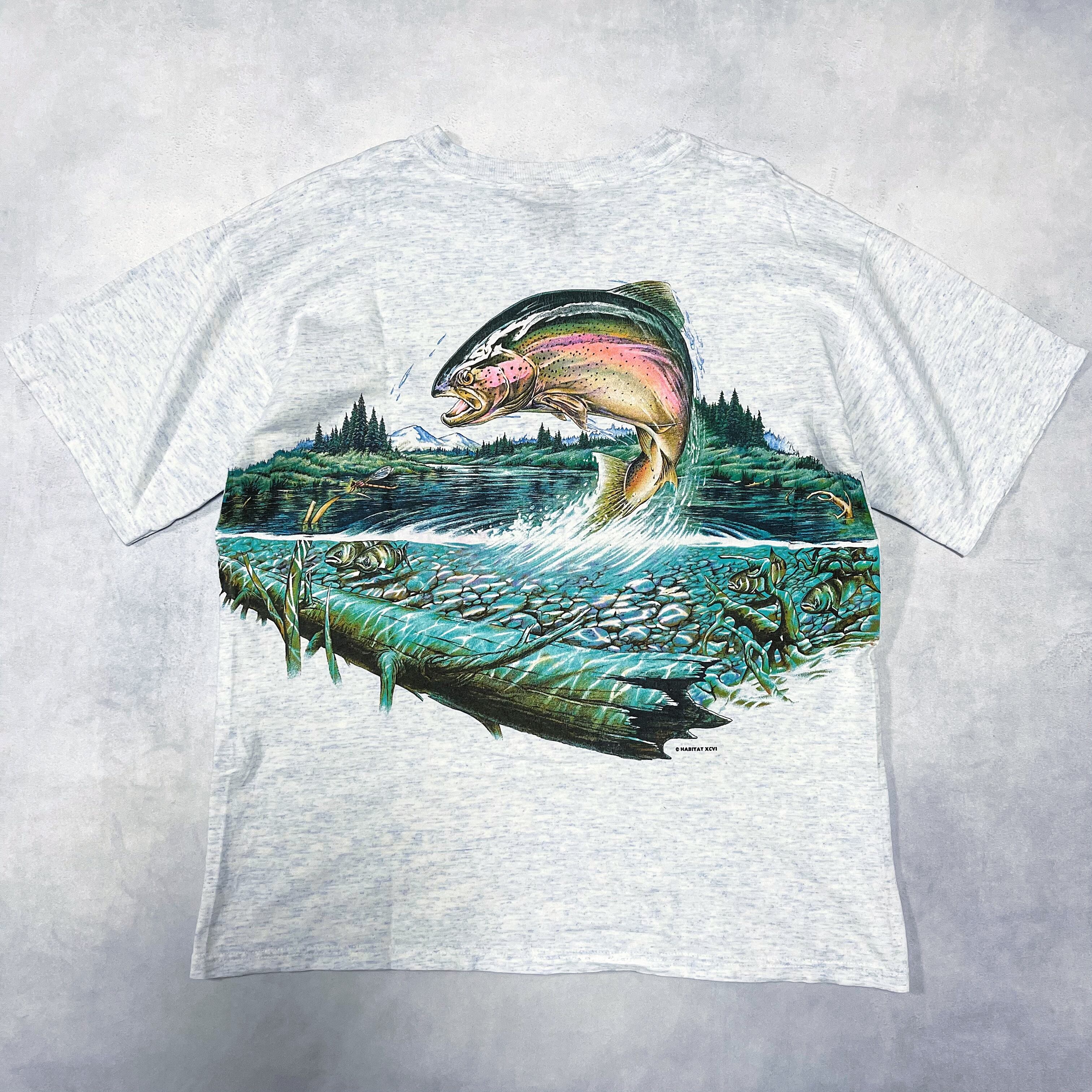 両面プリント】90年代 USA製 アニマルTシャツ ニジマス HABITAT