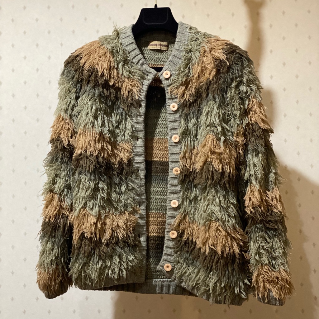 70s-80s issey miyake fringe knit cardigan stripe grunge ARCHIVE