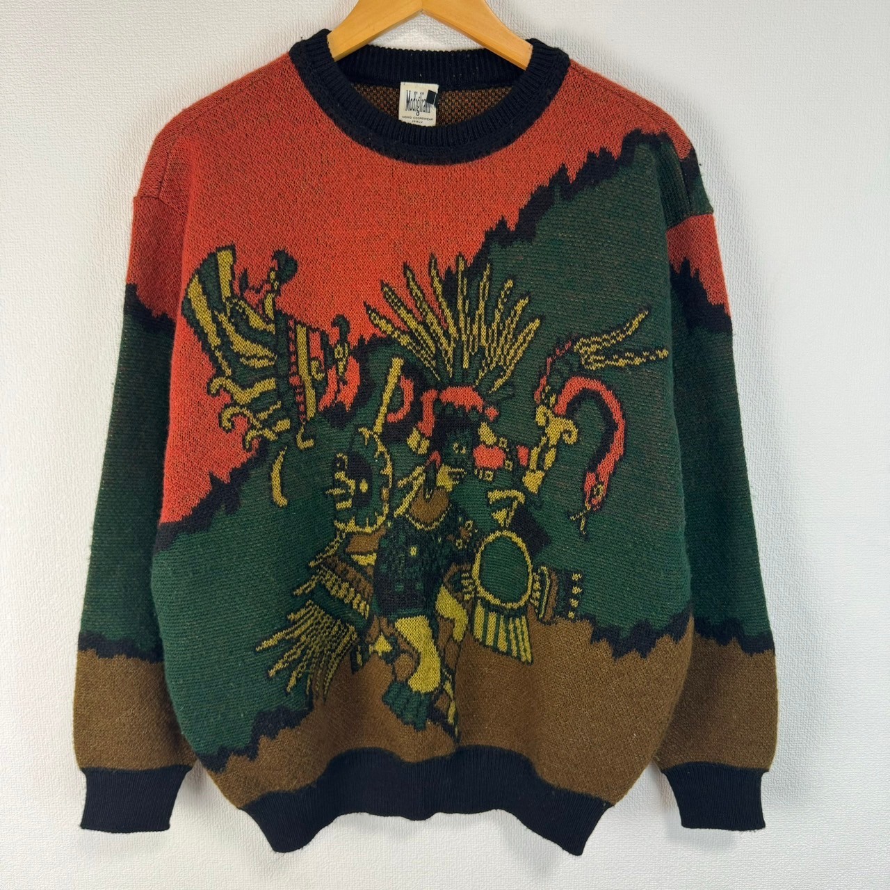 90s ITALY 総柄 アート系 ニット セーター 古着 ストリート 長袖