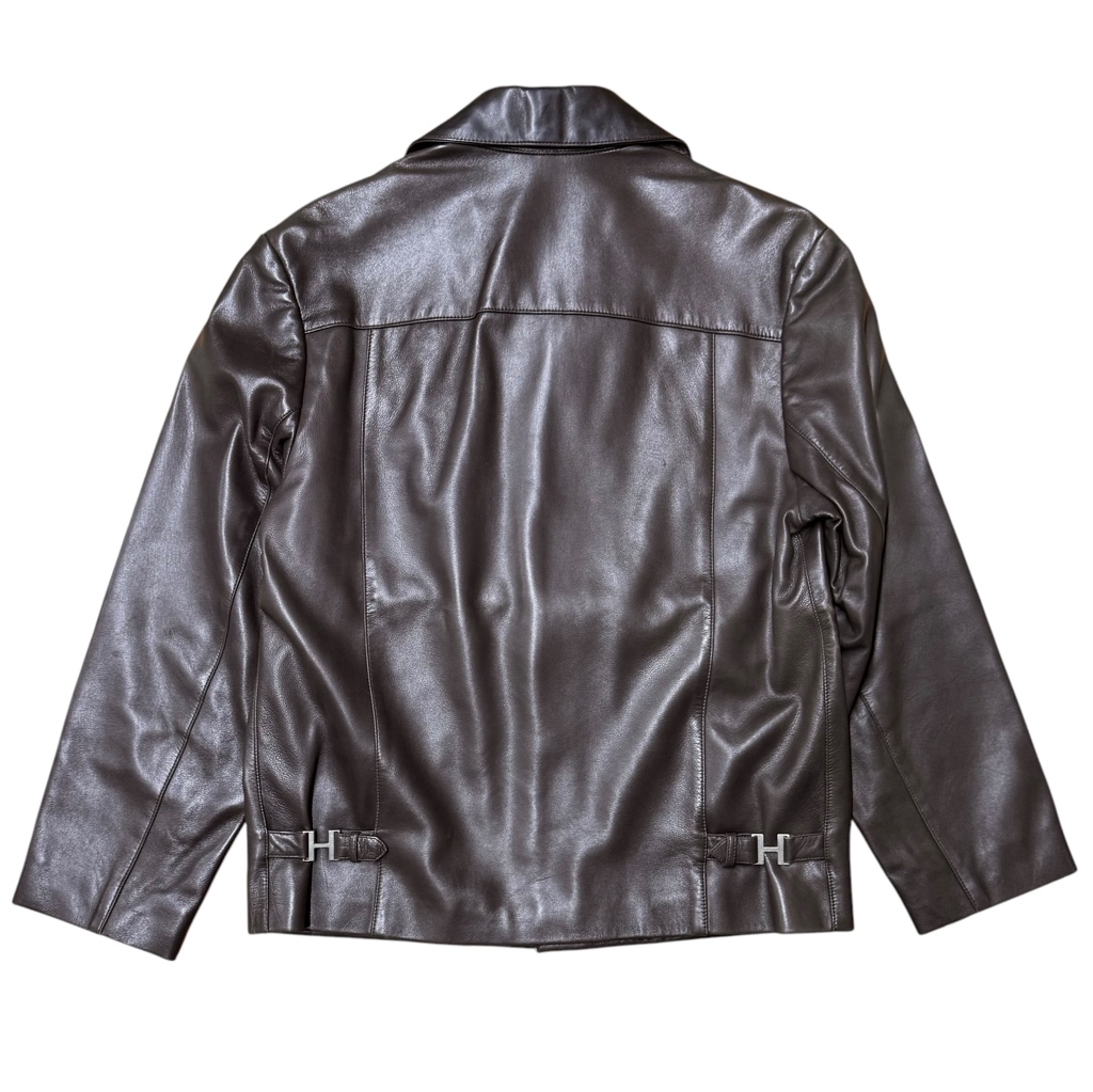 エルメス　ダークブラウン レザー ジャケット エルメスダークブラウン レザー ジャケット