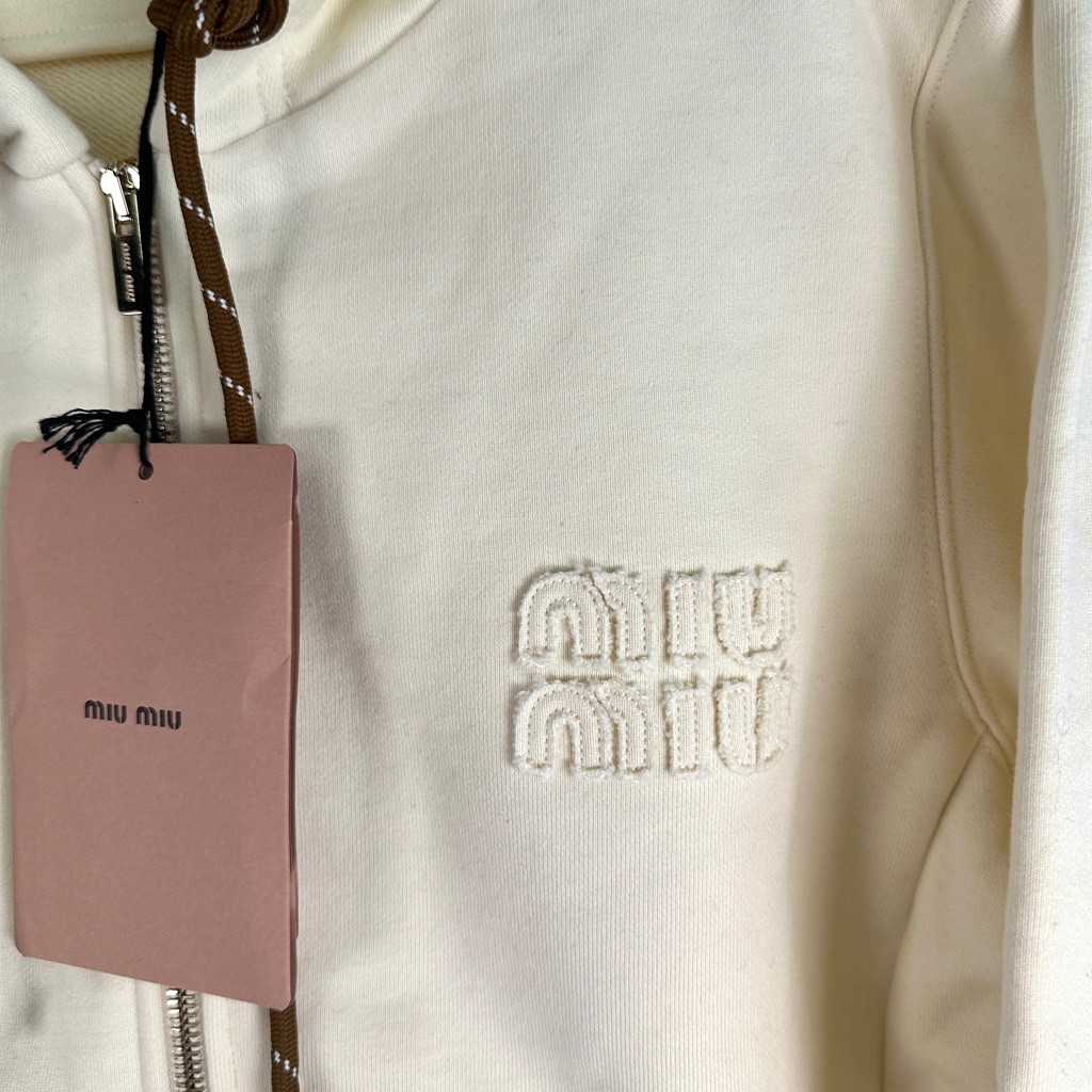 【新品・正規品】MIUMIU Full Zip Hoodie ChestLogo Miu Miu zip-up Cropped Hoodie | Black | FARFETCH