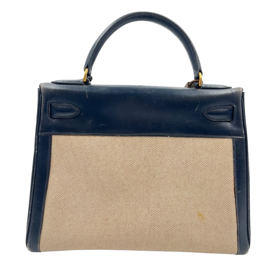 HERMES エルメス ケリー 28 トワルアッシュ ボックスカーフ ネイビー 