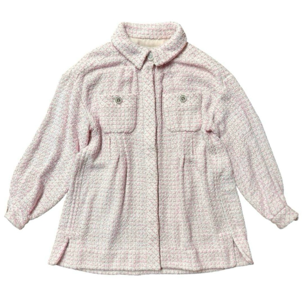 美品 18-19 CHANEL シャネル コットン ツイード ミニドレス ピンク 