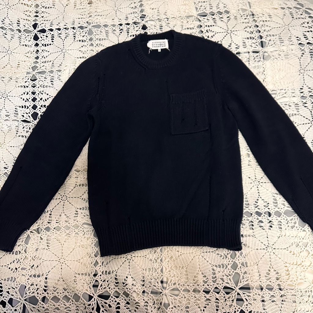 メゾンマルジェラ☆15AW☆ダメージセーター☆ネイビー☆Lサイズ 