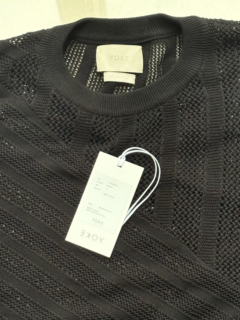 トップス YOKE 24SS MESH STRIPE CREWNECK SWEATER YOKE ヨーク】 COTTON MESH STRIPE CREWNECK SWEATER / BLACK