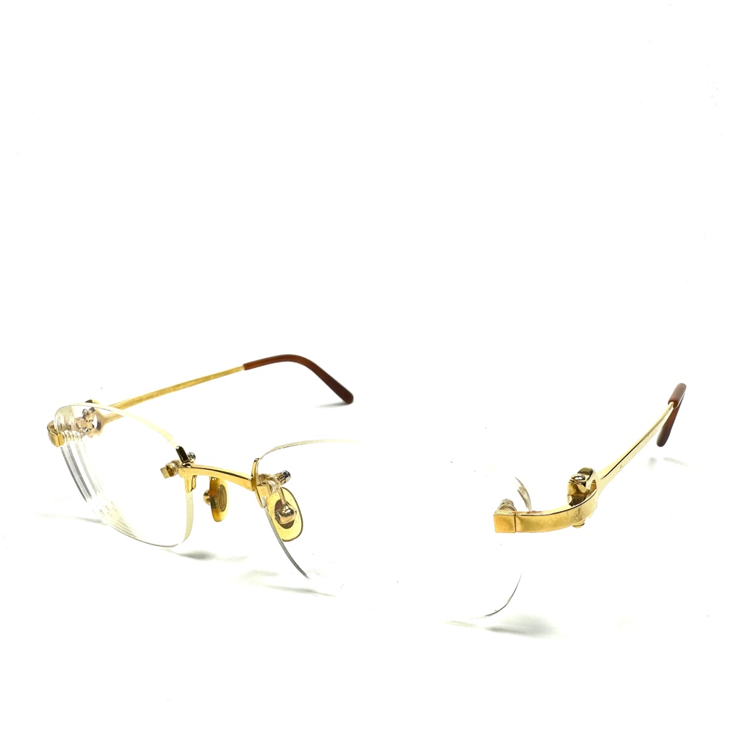 Cartier サングラス 度入り Cモチーフ リムレス 希少◇Cartier カルティエ リムレス シングルポイント メガネ
