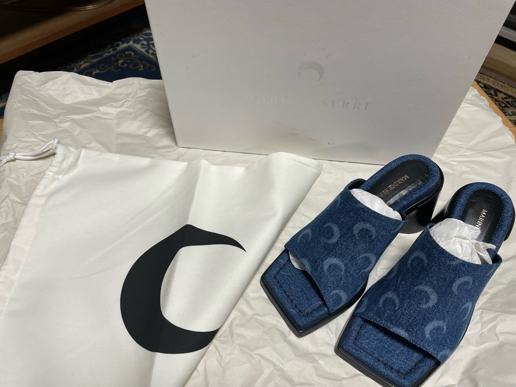 【未使用】MARINE SERRE size35 BLUE デニムミュール 未使用】MARINE SERRE size35 BLUE デニムミュール