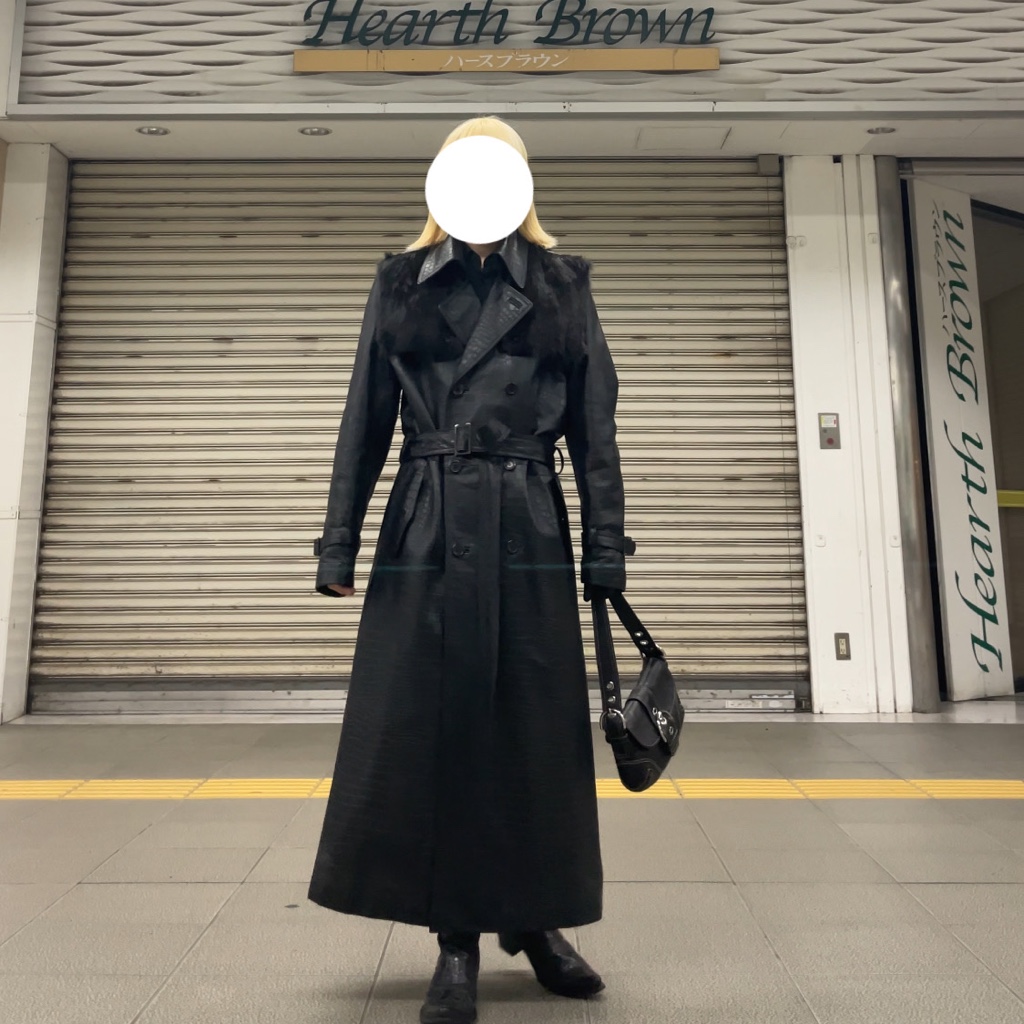 オーダーメイド品 牛革 馬毛 クロコ型押し スーパー ロングコート 本革 オーダーメイド品 牛革 馬毛 クロコ型押し スーパー ロング