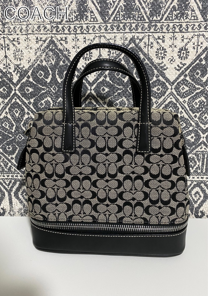 【良品】 COACH コーチ ハンドバッグ キャンバス6383シグネチャー 黒色 美品 COACH コーチ 6383 ミニシグネチャー キャンバス×レザー