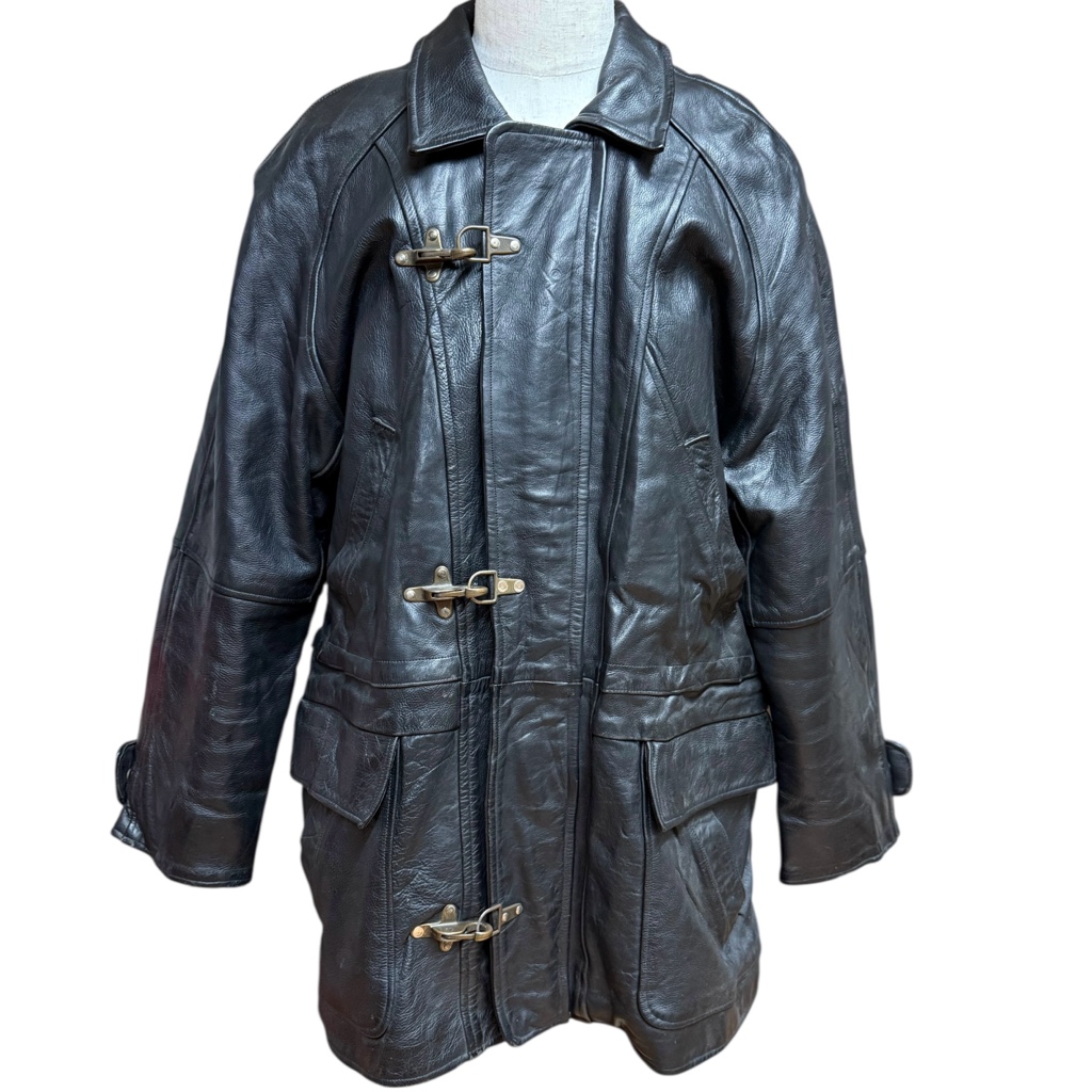 フランス軍 ファイヤーマン レザーコート ブラック USED JC143UN 実物 ミリタリー 黒 本革 ジャケット 消防隊 ファイヤーファイター