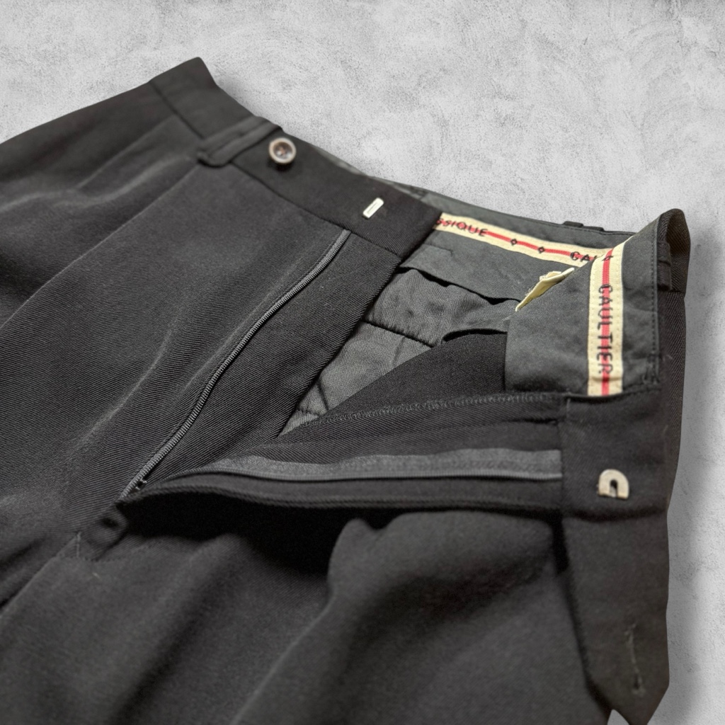 Jean Paul GAULTIER 90's ウールワイドスラックス 黒 - ARCHIVESTOCK