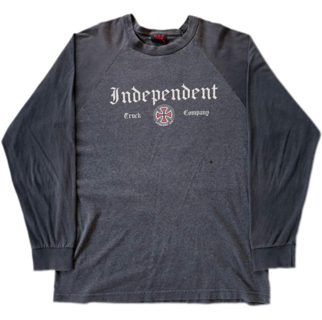 【USA製】インディペンデント 90s ラグラン ロンT 腕プリント M グレー 90s 00s Independent raglan long sleeve T-shirt 90年代 00年代
