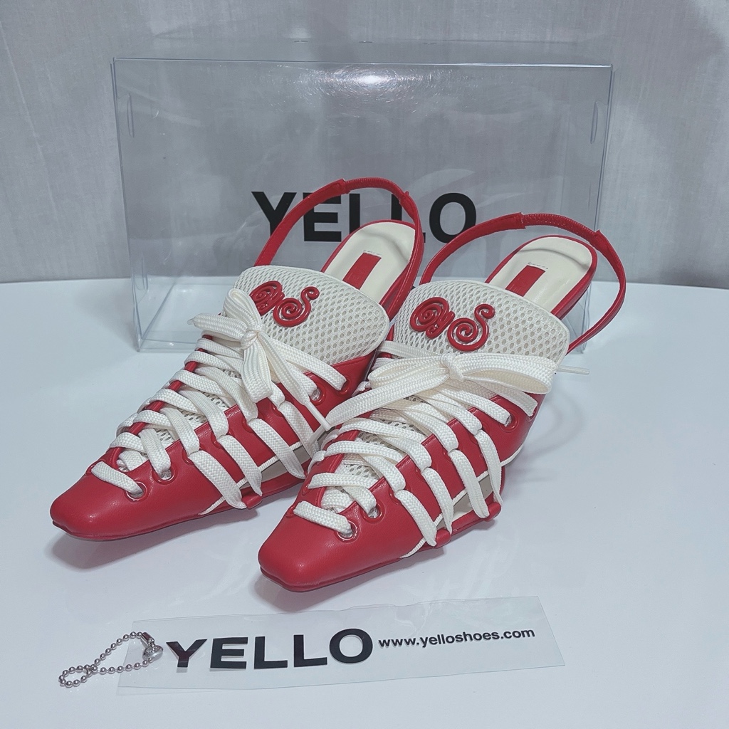 新品 YELLO 10 SNEAKER MULES スニーカーミュール レッド S 22.5cm