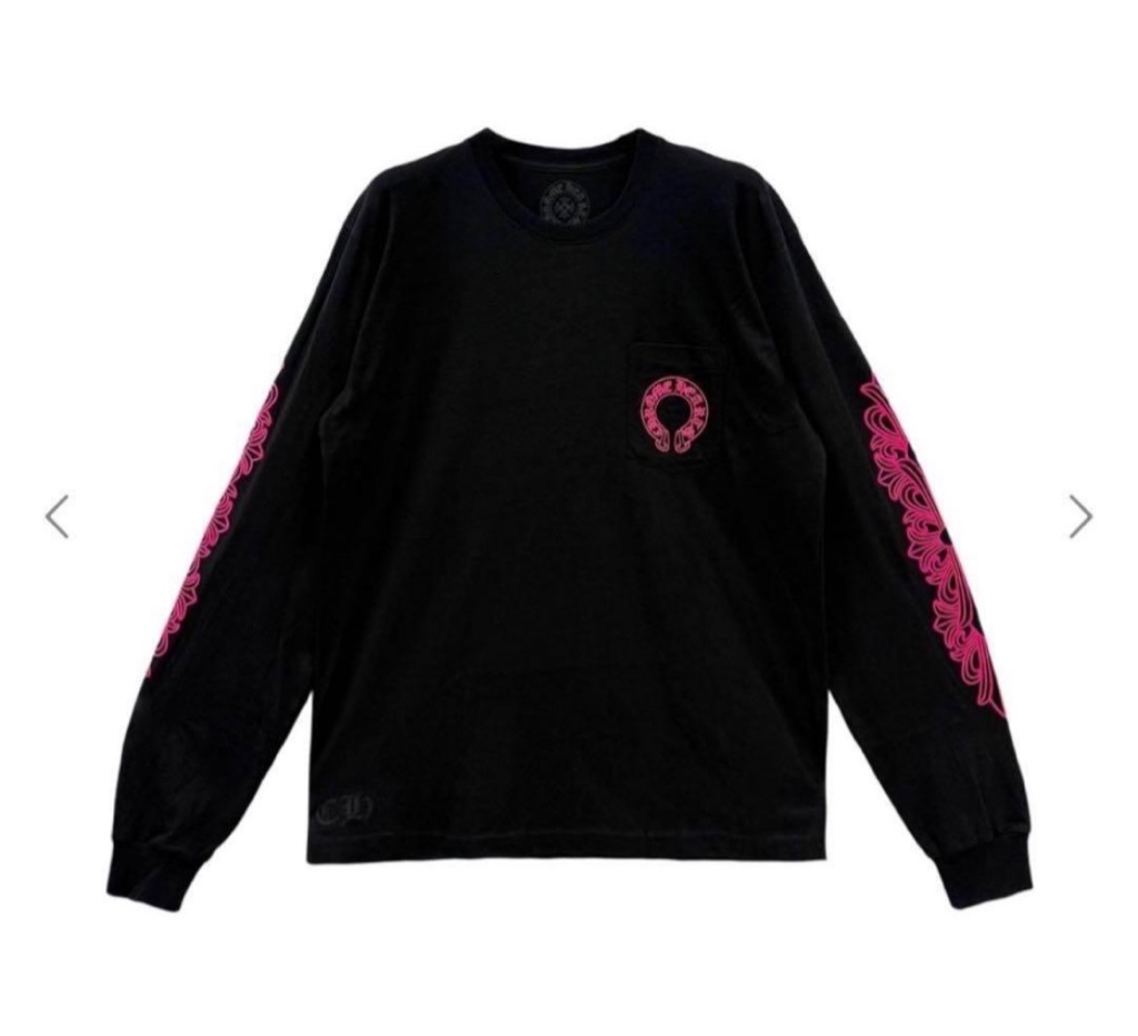 新作】LクロムハーツロンT 袖フローラル ホースシュー 長袖 ピンク