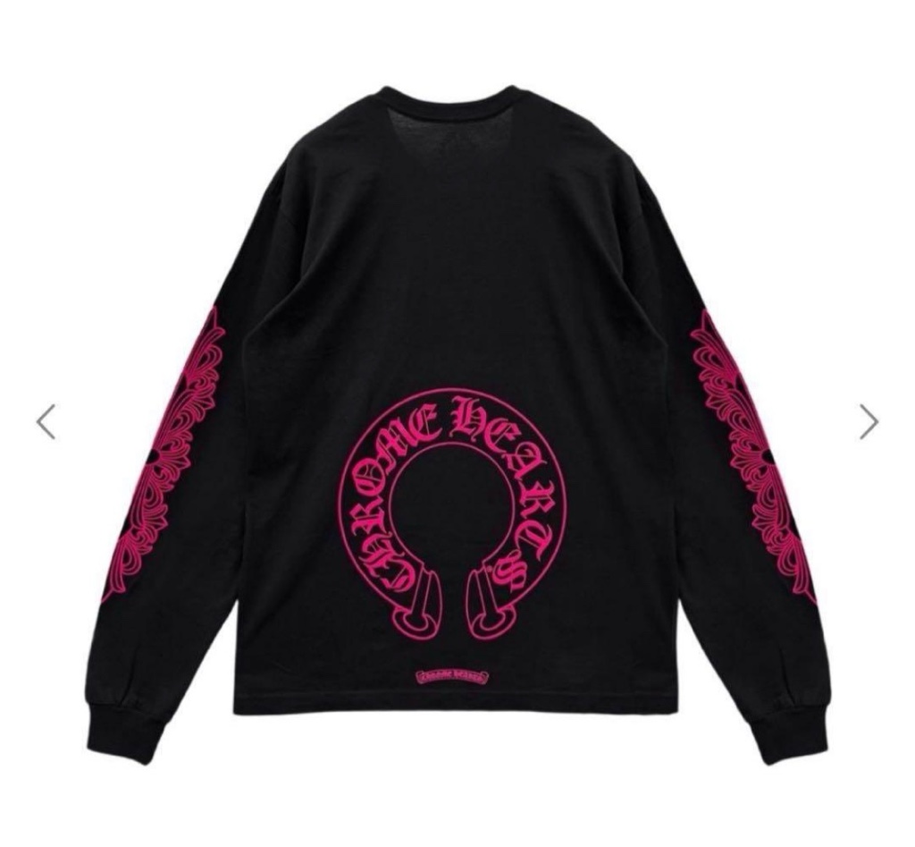 希少　新品　クロムハーツ ホースシュー　フローラル　ロンT ピンク　L 長袖 新作】LクロムハーツロンT 袖フローラル ホースシュー 長袖 ピンク