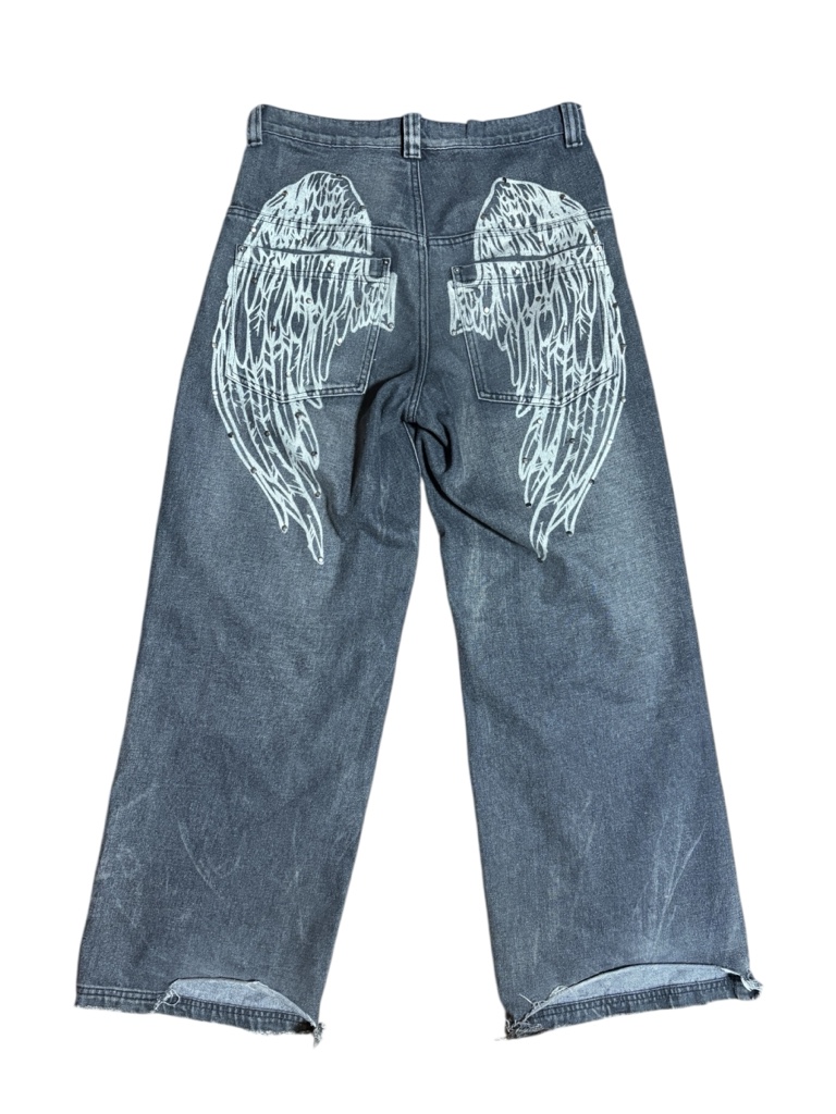 Jaded London デニム W30 バギー ワイド フェード加工 ウィング