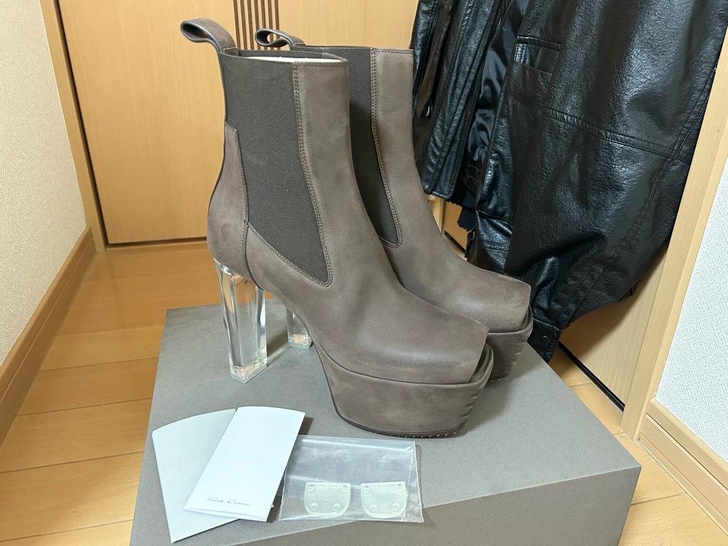 新品】RICK owens リックオウエンス キスブーツ 透明ヒール ブラウン 