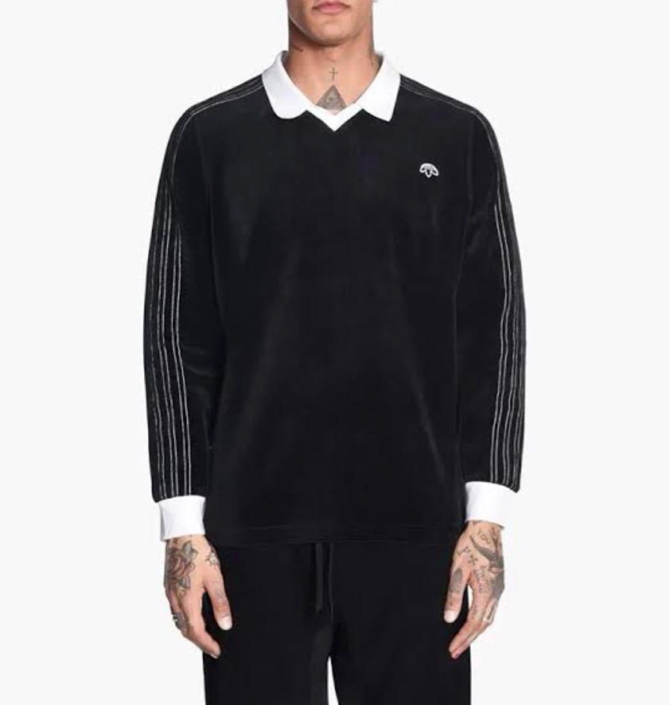 adidas alexanderwangアレキサンダーワン ベロア ポロシャツ 黒 長袖 