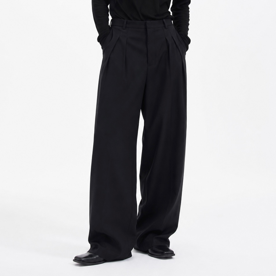 パンツ ATON Wool Gabardine Two-Tuck Wide Slacks ATON Wool Gabardine Two-Tuck Wide Slacks - ARCHIVESTOCK
