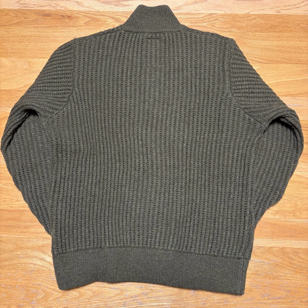 Stussy ラムウールフルジップセーター サイズS カーキ エルボーパッチ Stussy ラムウールフルジップセーター サイズS カーキ エルボーパッチ